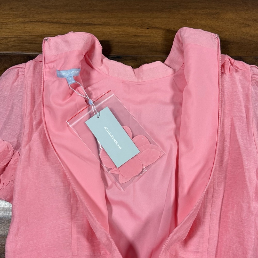 Antonio Melani‎ Women's Size 14 Pink Taffy Floral Appliqué Iris Linen Mini Dress - Picture 10 of 13